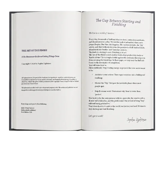 The Art of the Finish by Sophia Lightman: title page and opening text with a KotoPublishing design credit